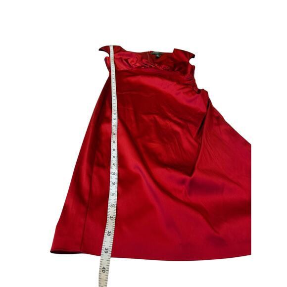 LAUREN RALPH LAUREN RUBY RED Satin Surplice Cocktail Party Sheath Dress Size 6 - Picture 7 of 11